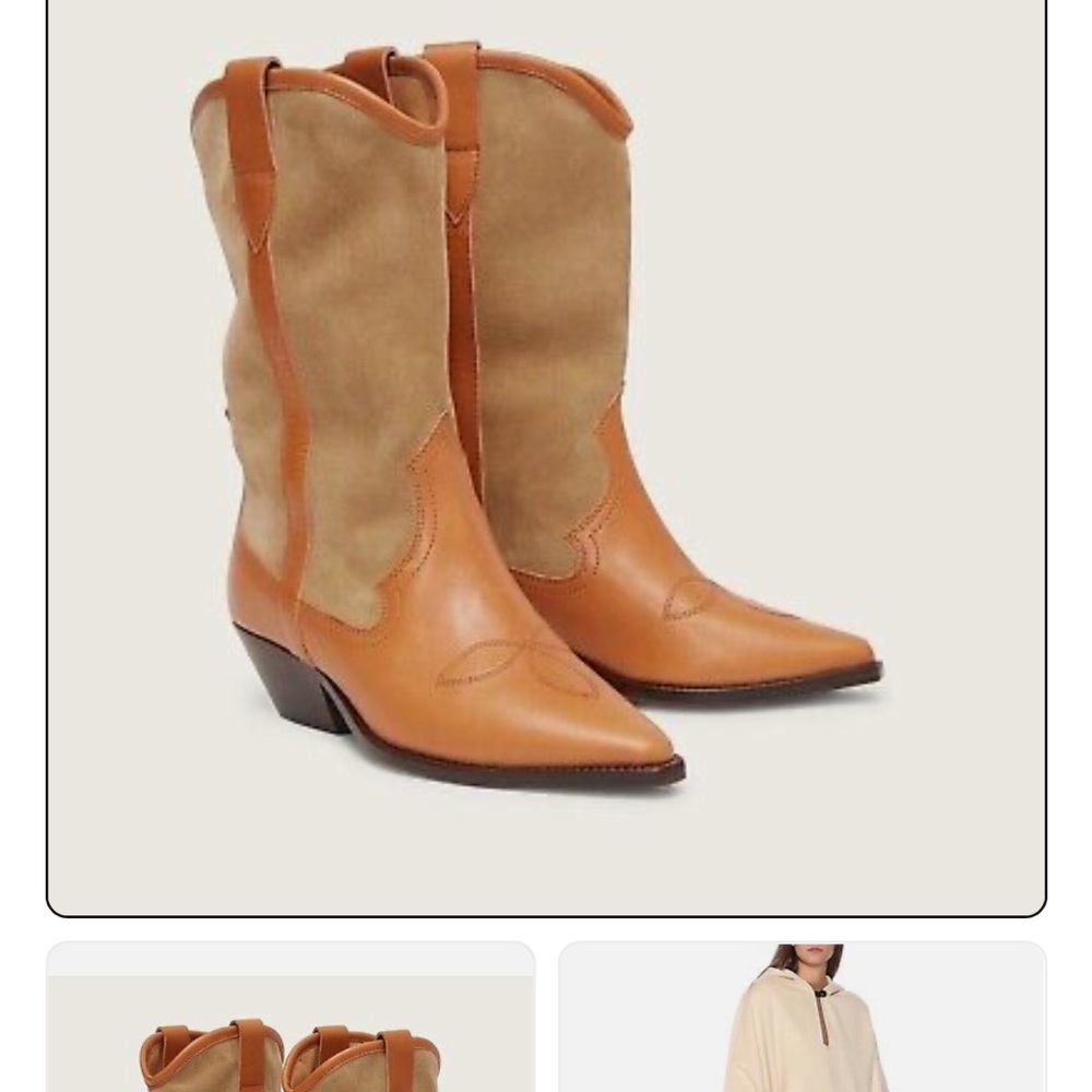 ISABEL MARANT Dandrea Western Boots Mix Suede Leather in Beige